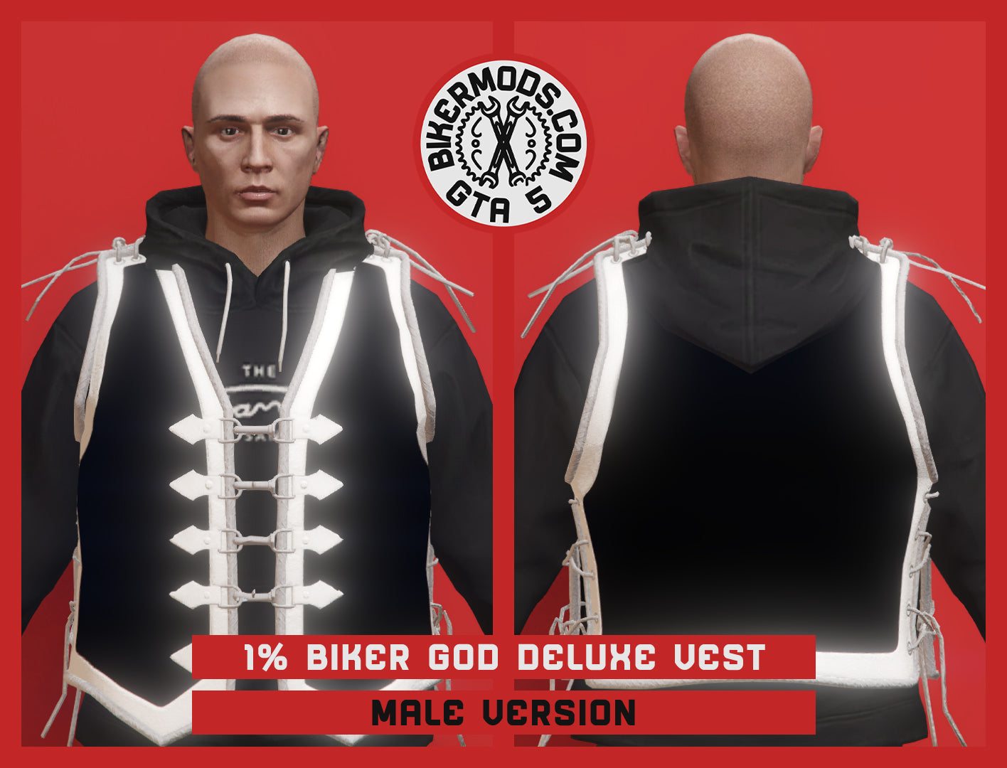 1% Biker God Deluxe Vest (Male) Two-Tone Closed Style (Hoodie Fit)
