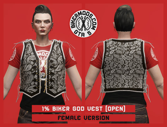 1% Biker God Vest Open Style (Female) Bandana Pattern