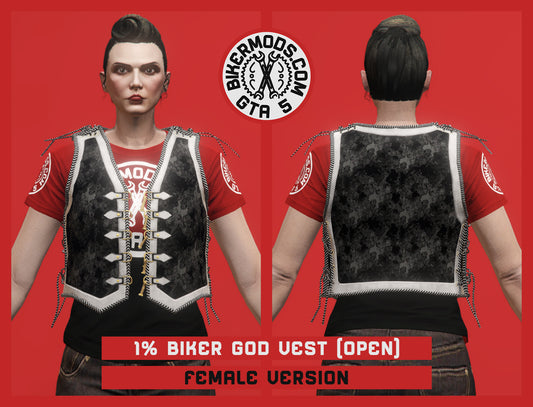 1% Biker God Vest Open Style (Female) Black and White Trim