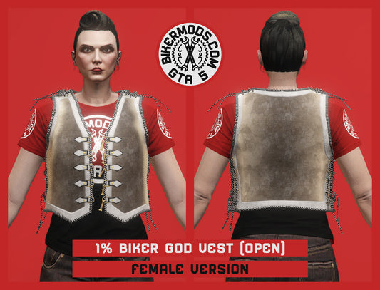 1% Biker God Vest Open Style (Female) Brown and White Trim
