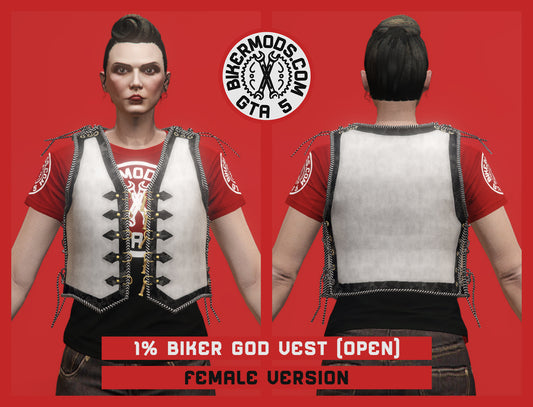 1% Biker God Vest Open Style (Female) White and Black Trim