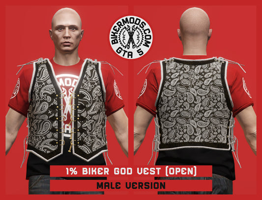 1% Biker God Vest Open Style (Male) Bandana Pattern
