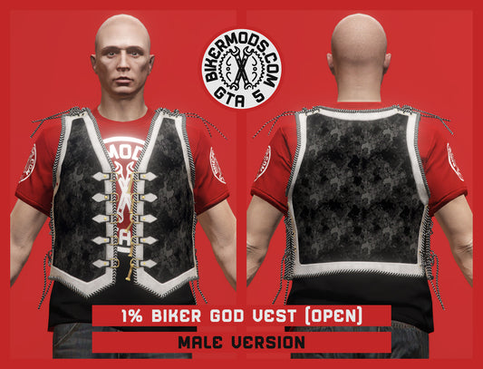 1% Biker God Vest Open Style (Male) Black and White Trim