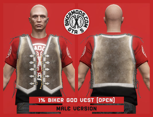 1% Biker God Vest Open Style (Male) Brown and White Trim