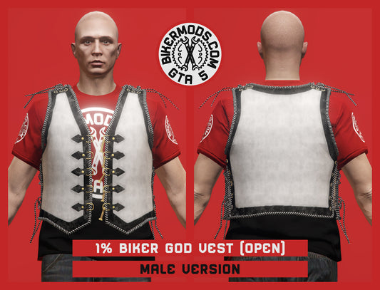 1% Biker God Vest Open Style (Male) White and Black Trim