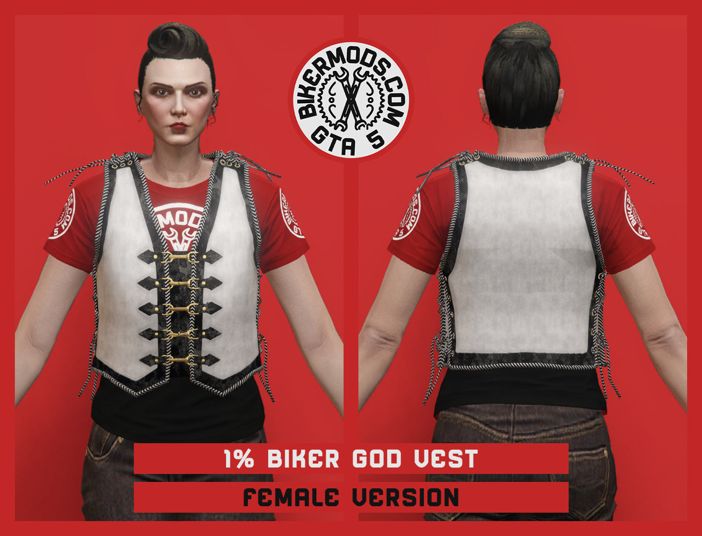 1% Biker God Vest (Female) White and Black Trim