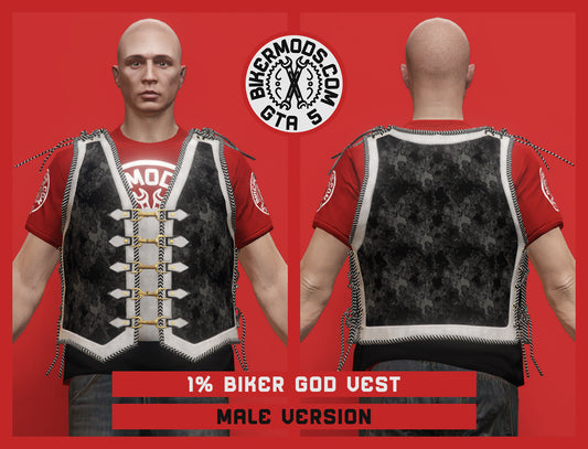 1% Biker God Vest (Male) Black and White Trim