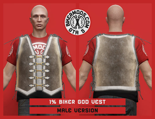 1% Biker God Vest (Male) Brown and White Trim