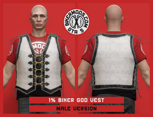 1% Biker God Vest (Male) White and Black Trim