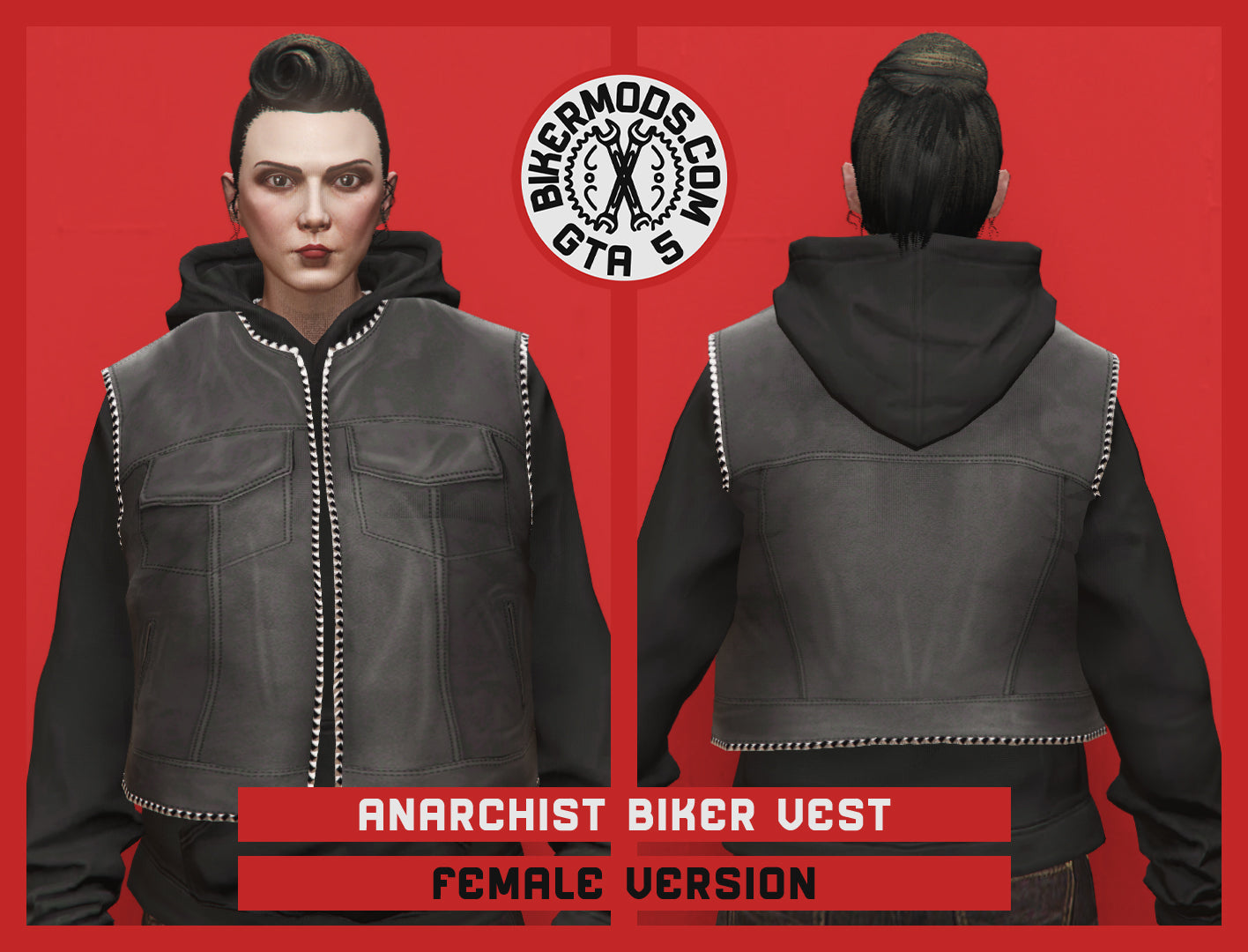 Anarchist Trim Biker Vest (Female) Hoodie Style