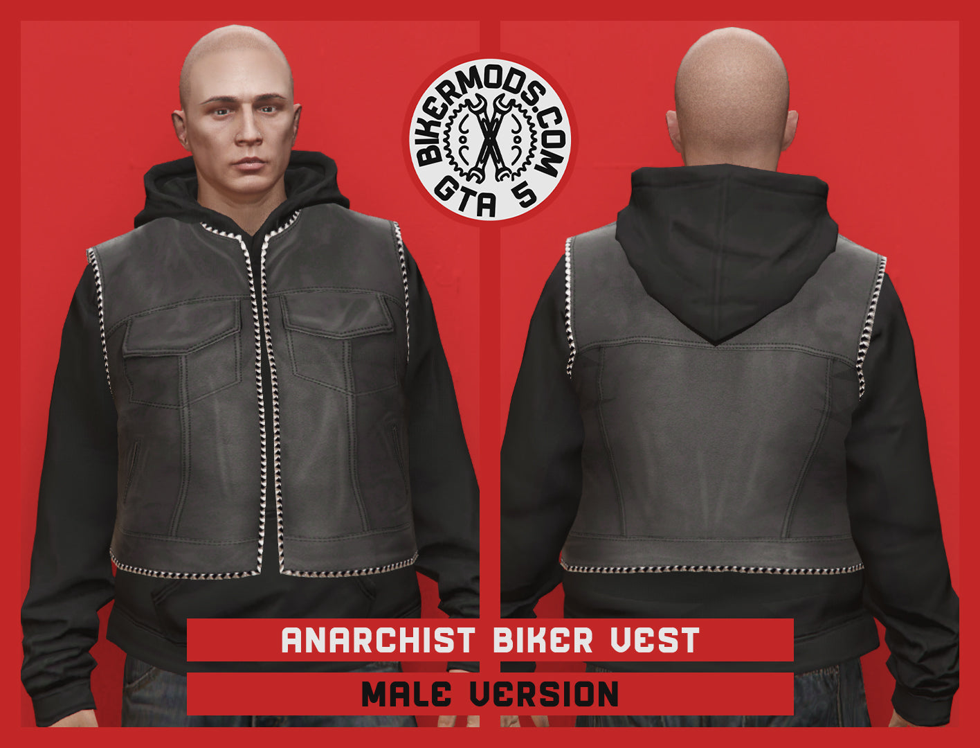 Anarchist Trim Biker Vest (Male) Hoodie Style