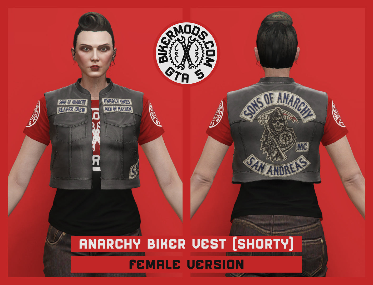 Anarchy Biker Vest (Female) Shorty Style (Sons of Anarchy MC Member)