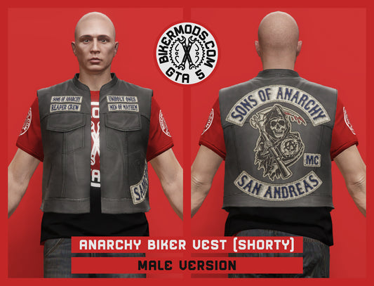 Anarchy Biker Vest (Male) Shorty Style (Sons of Anarchy MC Member)