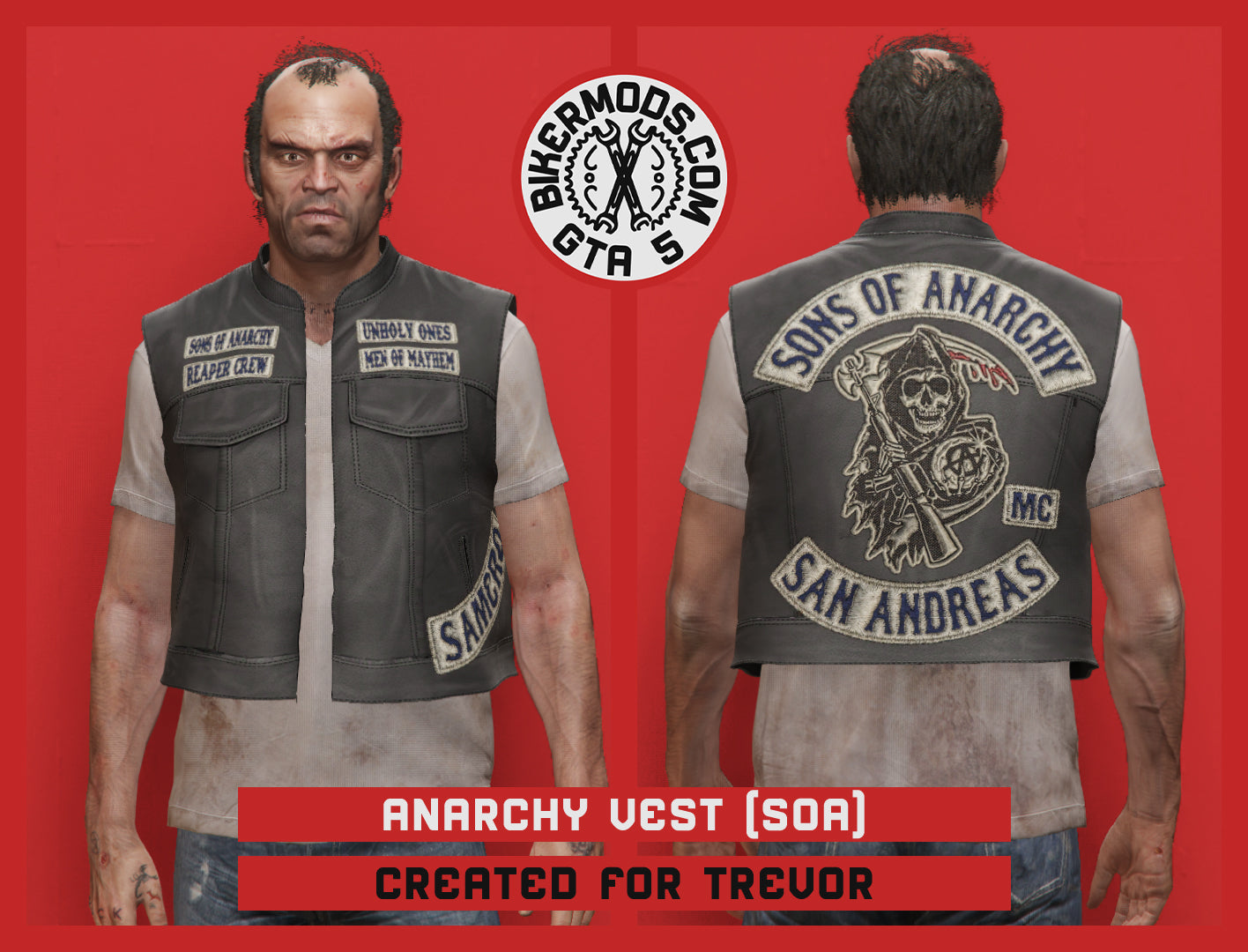 sons of anarchy gear Anarchy Biker Vest [Open Shorty Style] (Trevor) Sons of Anarchy MC Mem –  GTA 5 Bikermods FiveM