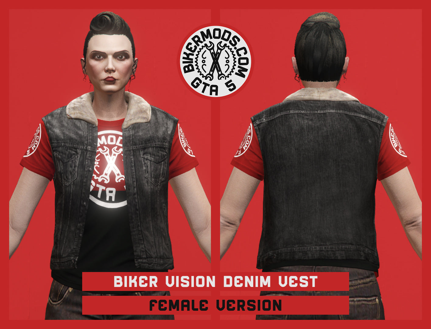 Biker Vision Black Denim Vest (Female)