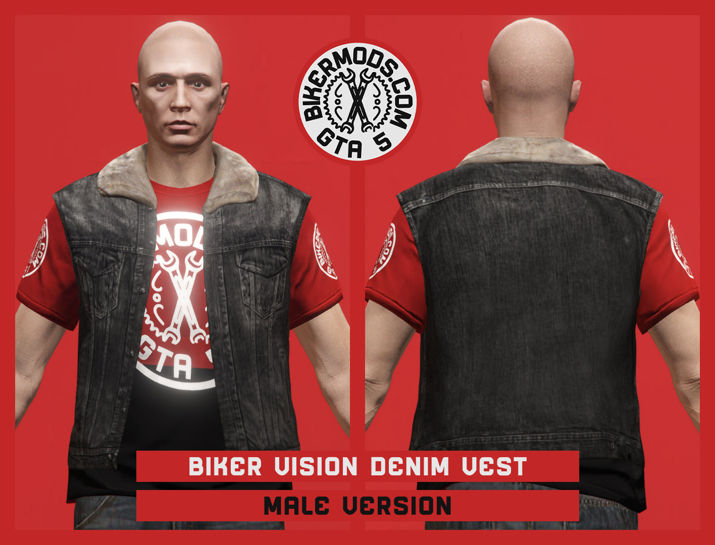 Biker Vision Black Denim Vest (Male)