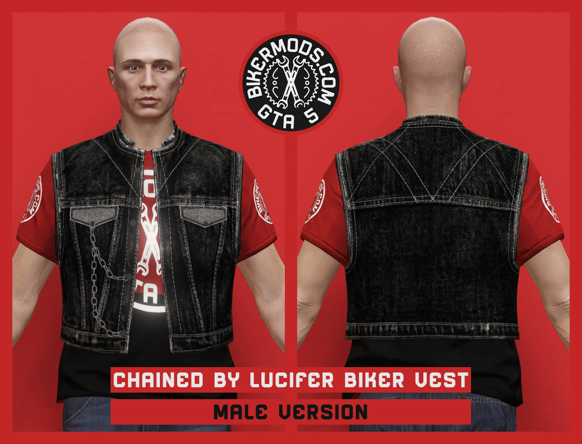 Chained By Lucifer Black Denim Biker Vest (Male)