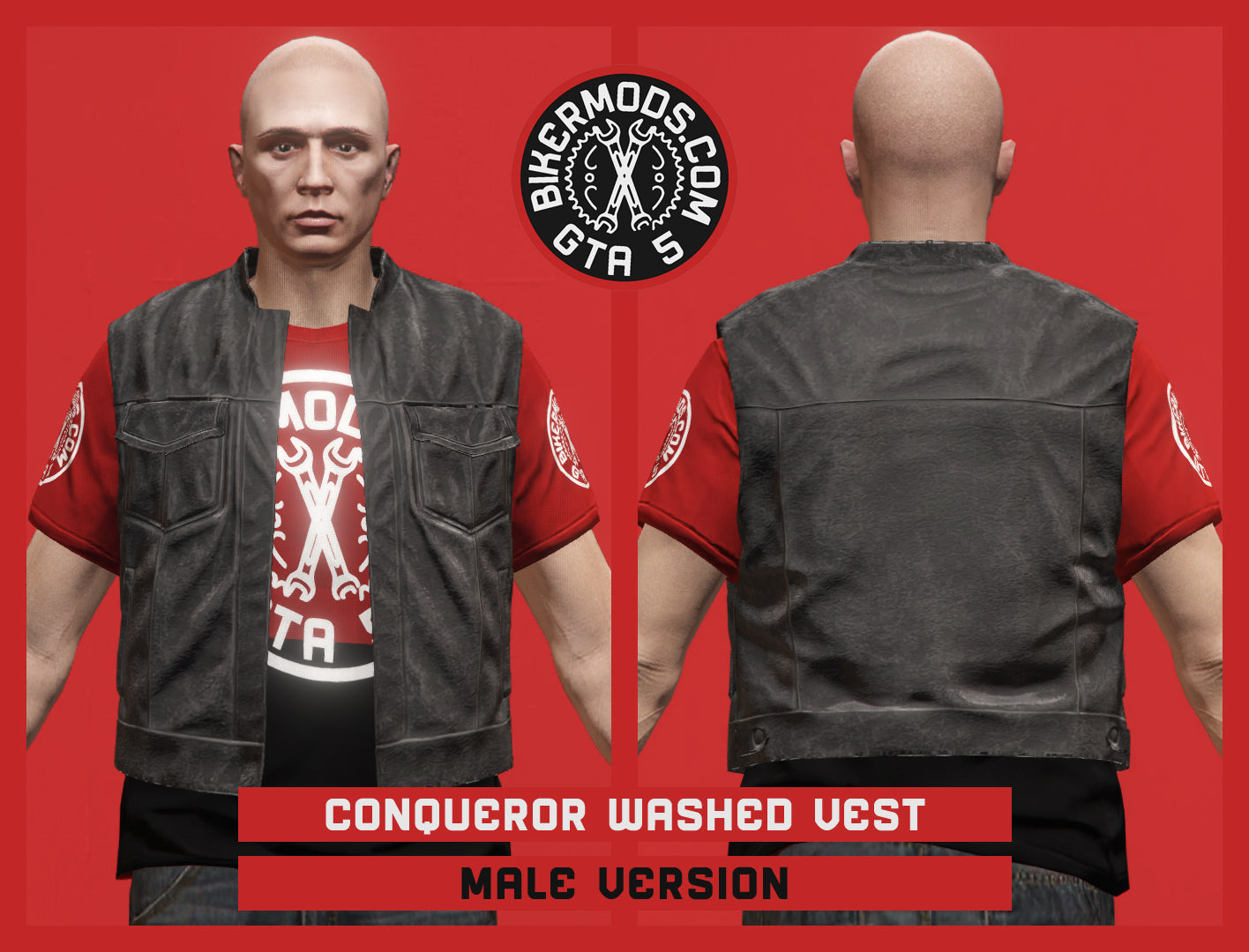 Conqueror Washed Biker Vest (Male) Shorty Style