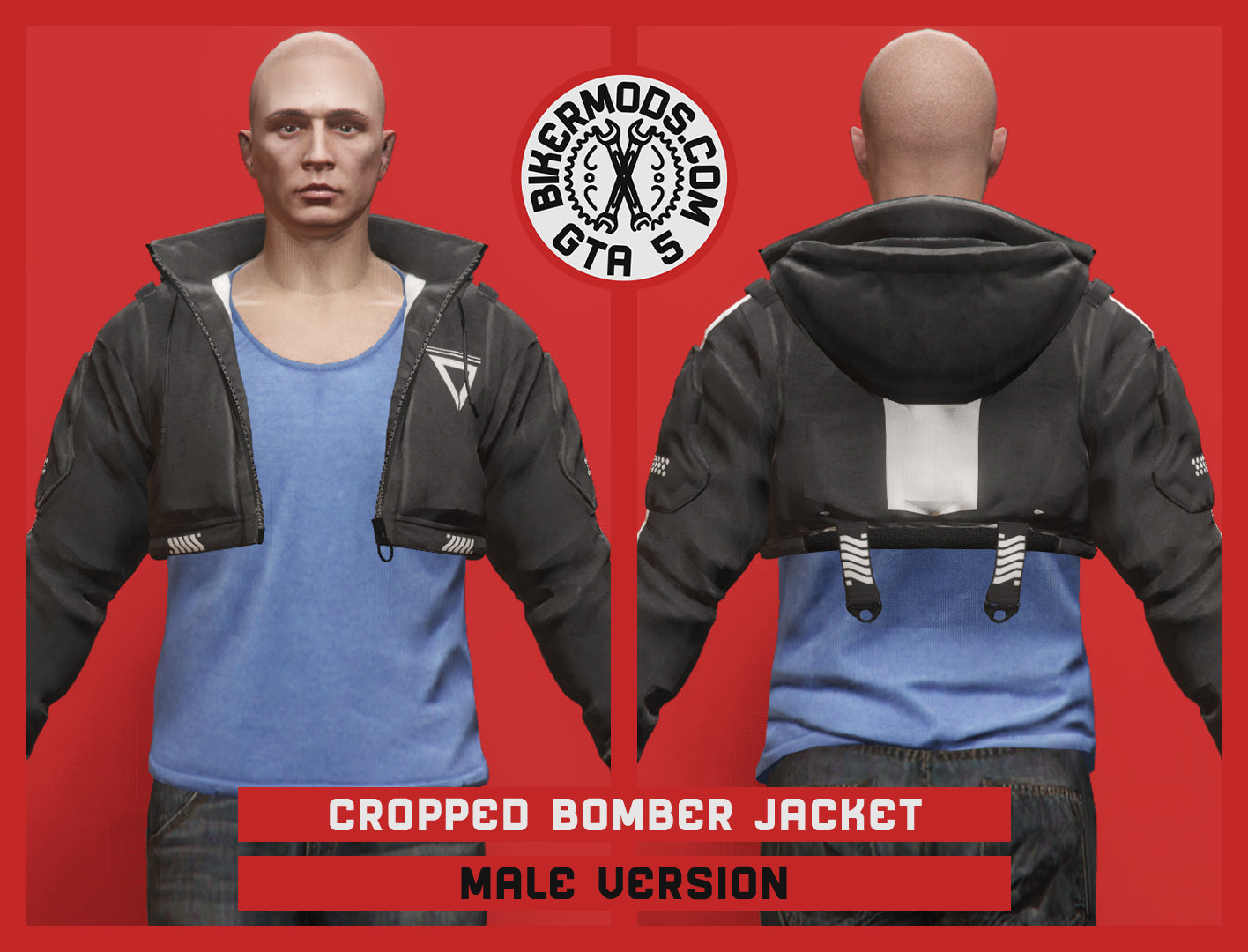 Cropped Bomber Jacket with Hood Male Black Style GTA 5 Bikermods