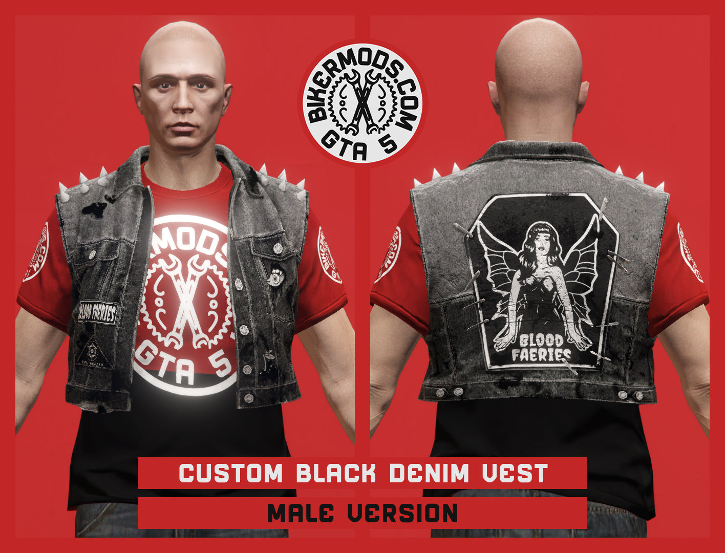 Custom Black Denim Vest (Male) Dead Island 2