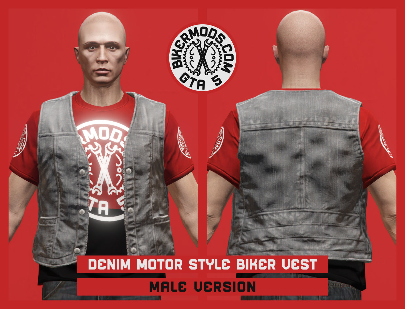 Denim Motor Style Biker Vest (Male)