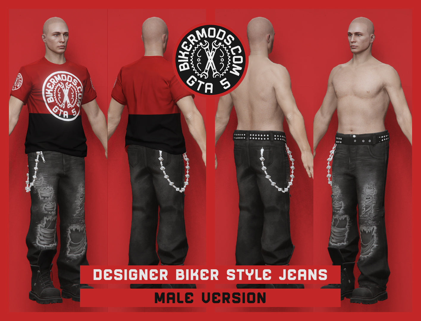 Designer Biker Style Black Jeans and Boots Combo (Male)