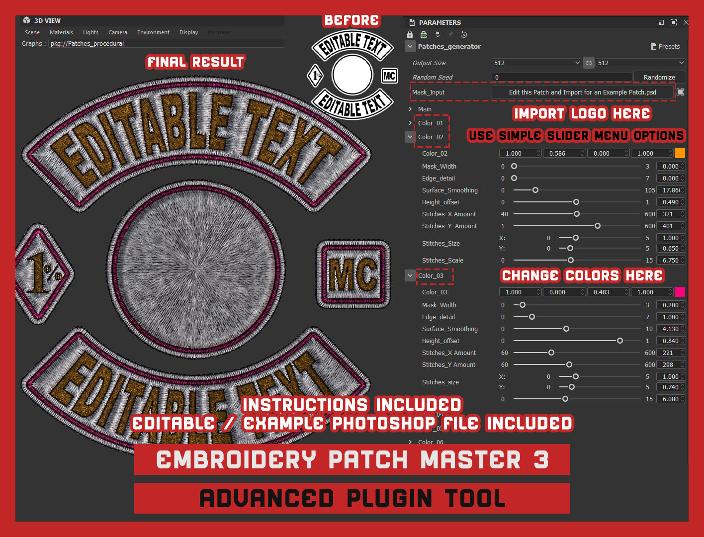 Embroidery Patch Master Plugin Tool Final Edition! (Photoshop Example File Included) New Features