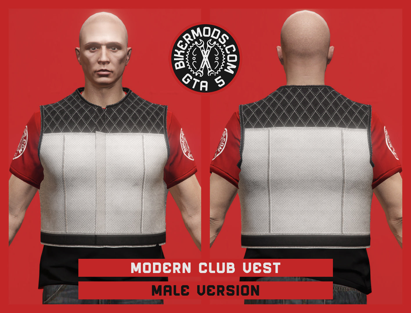 Ice White Modern Club Biker Vest (Male) Closed Style