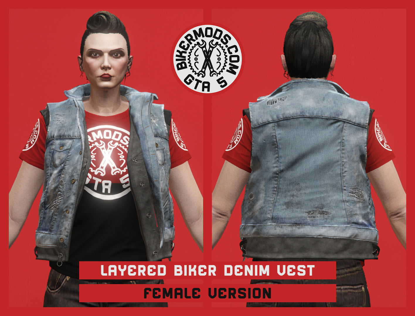 Layered Biker Denim Vest (Female)