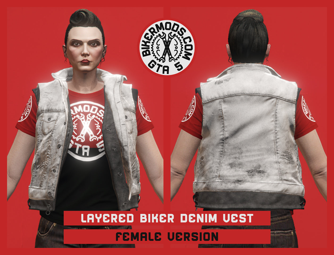 Layered Biker White Denim Vest (Female)