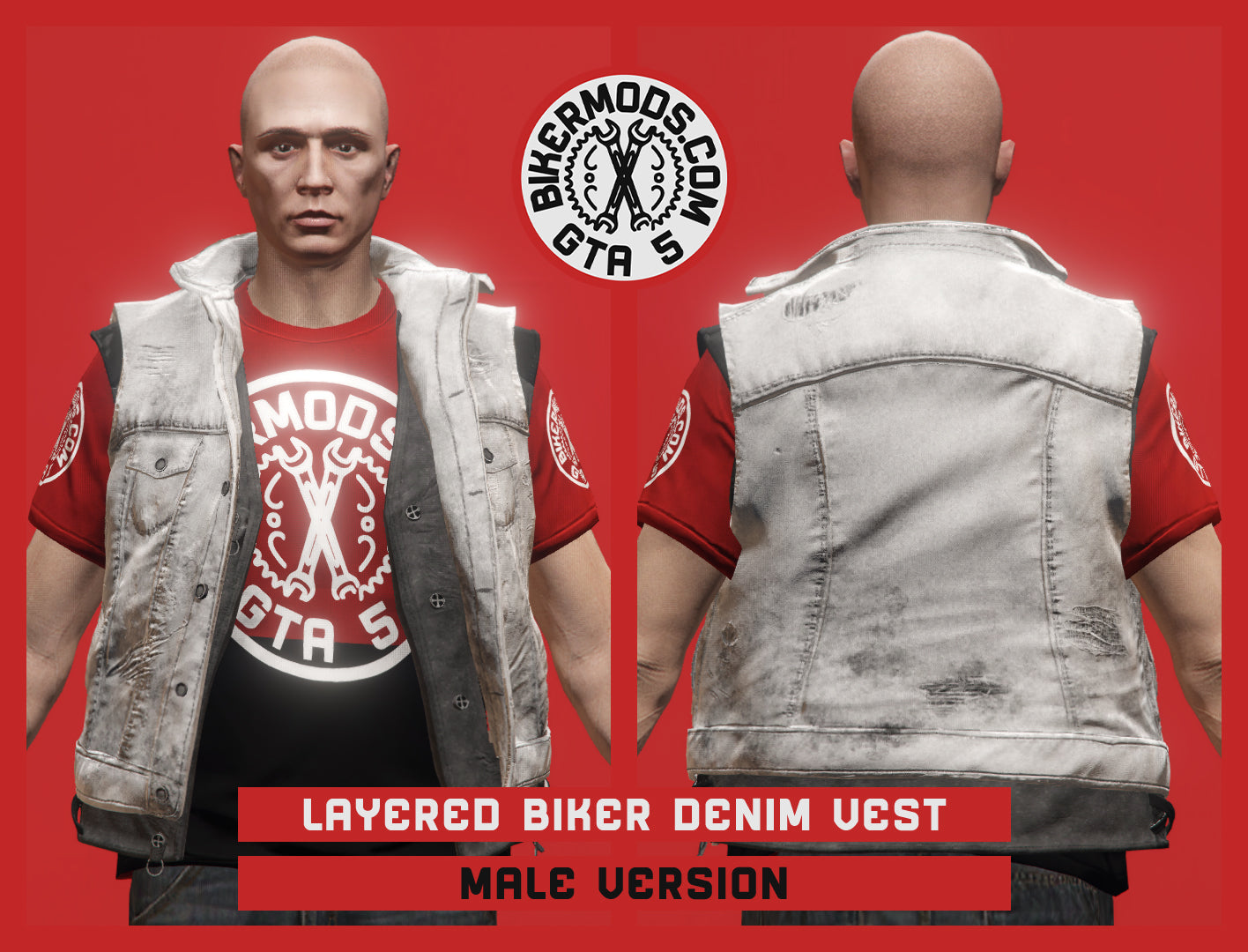 Layered Biker White Denim Vest (Male)