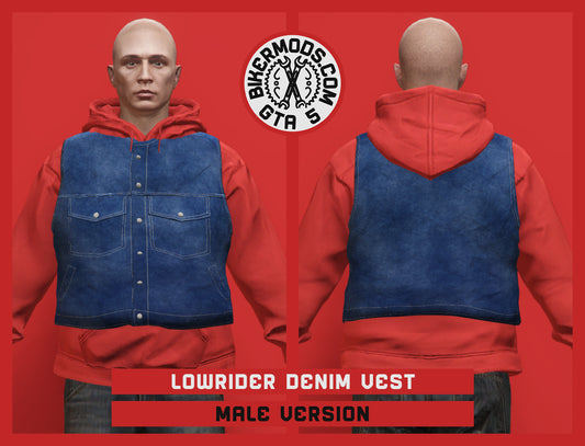 Lowrider Blue Denim Vest (Male) Closed Hoodie Size