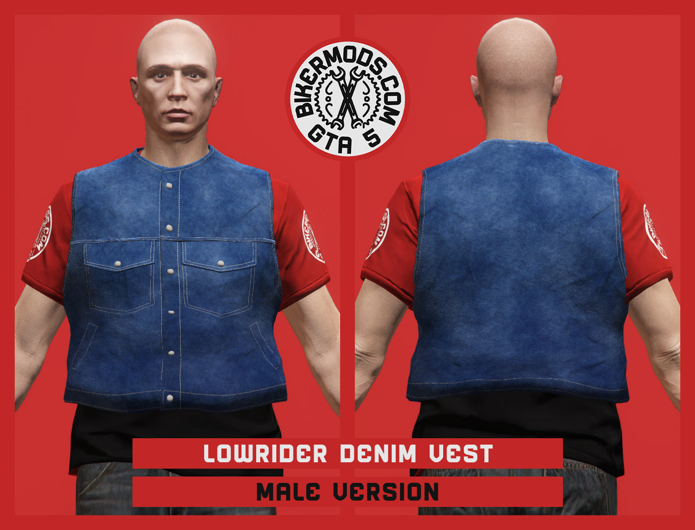 Lowrider Blue Denim Vest (Male) Closed Shorty Style