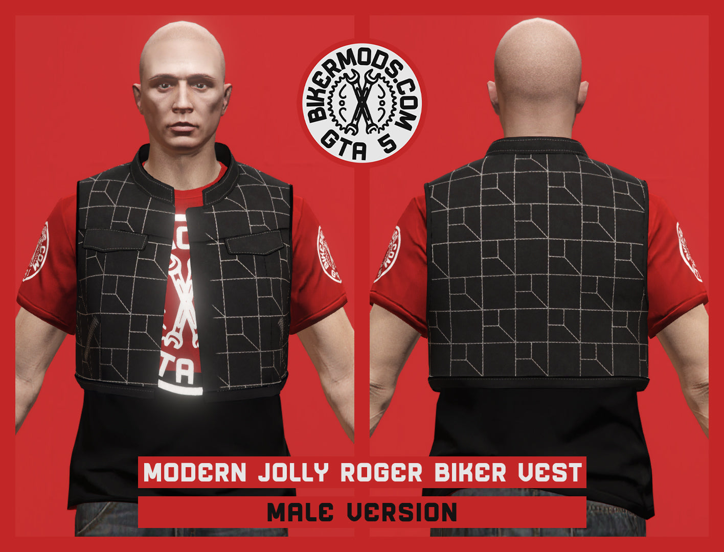 Modern Jolly Roger Biker Vest (Male)