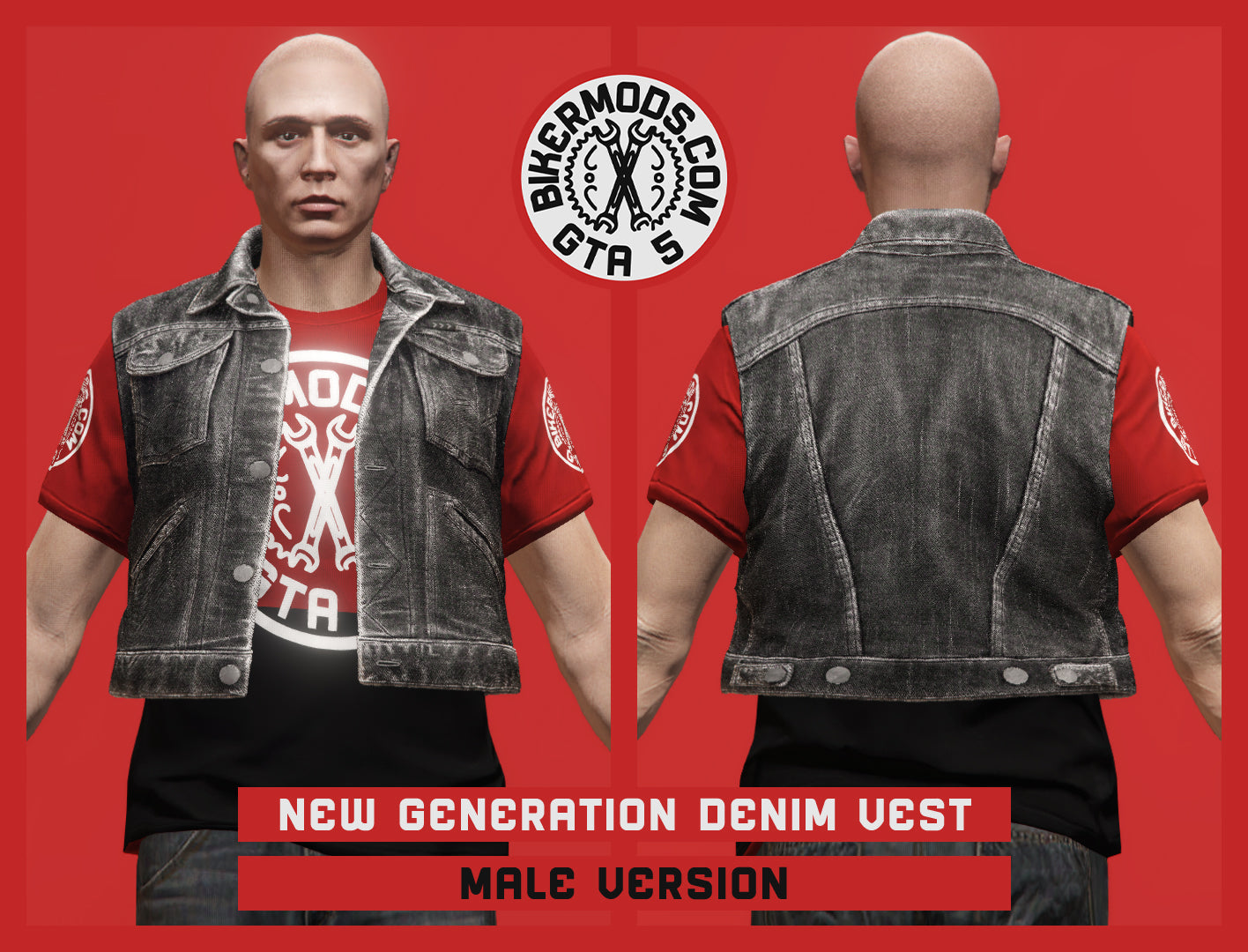 New Generation Black Denim Vest (Male) Shorty Style