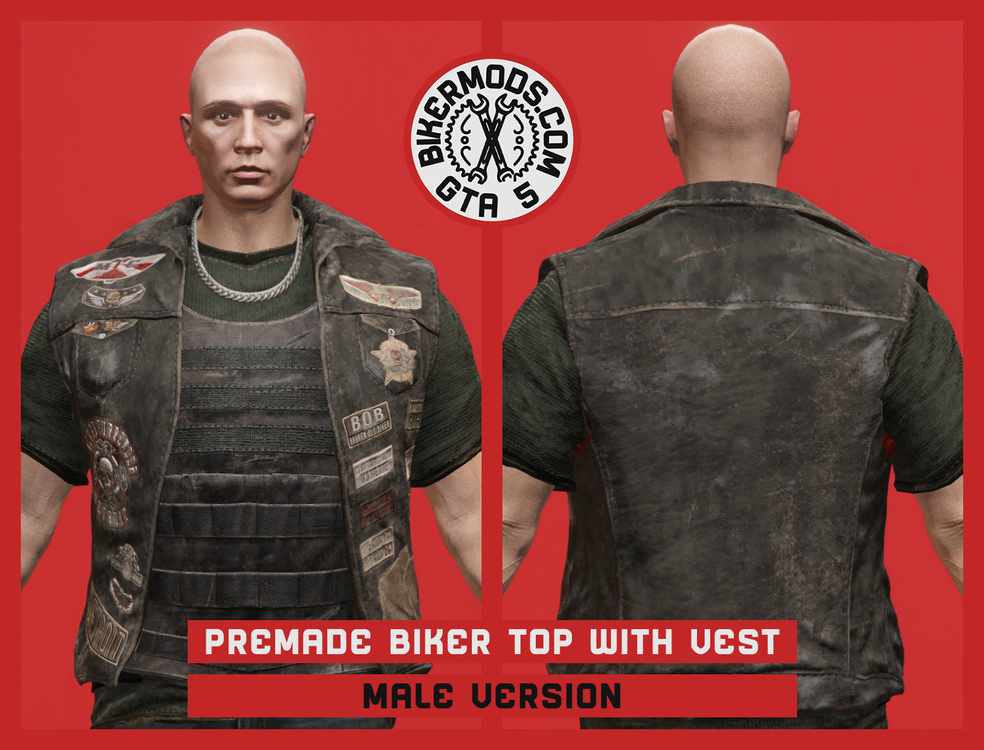 Premade Biker Top with Biker Vest and Bulletproof Vest (Male)