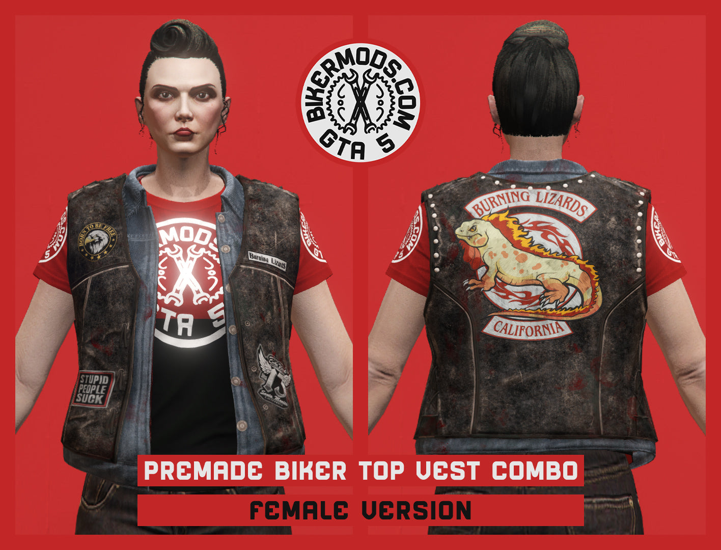 Premade Biker Top with Vest Combo (Female) Lizards Style