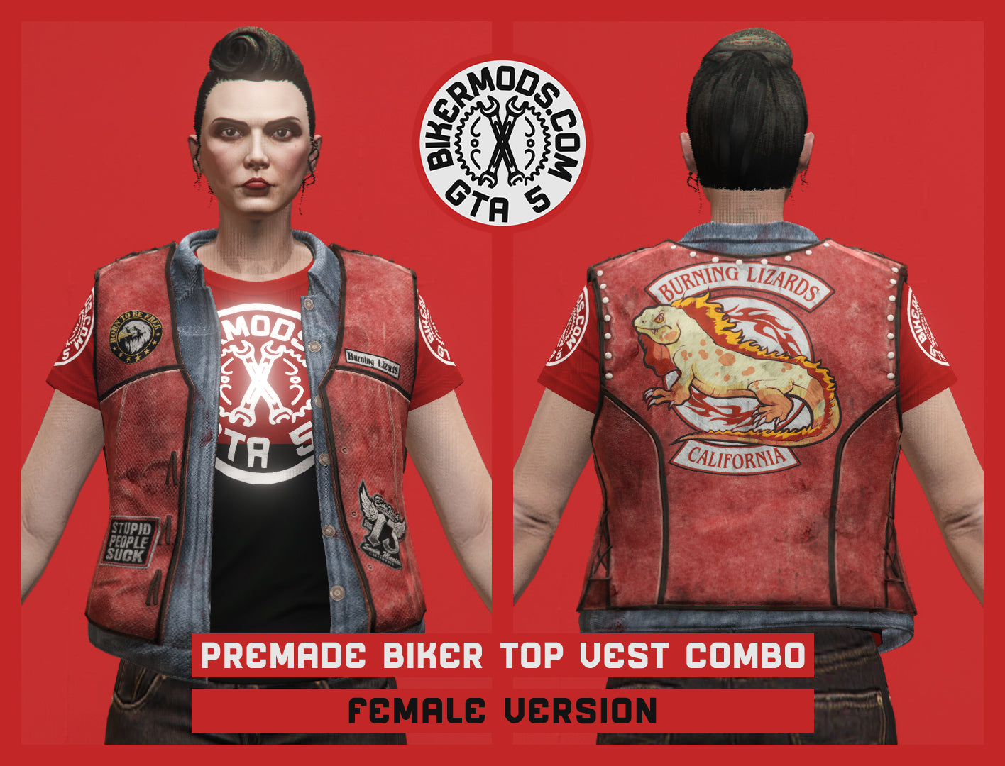 Premade Biker Top with Vest Combo (Female) Red Lizards Style