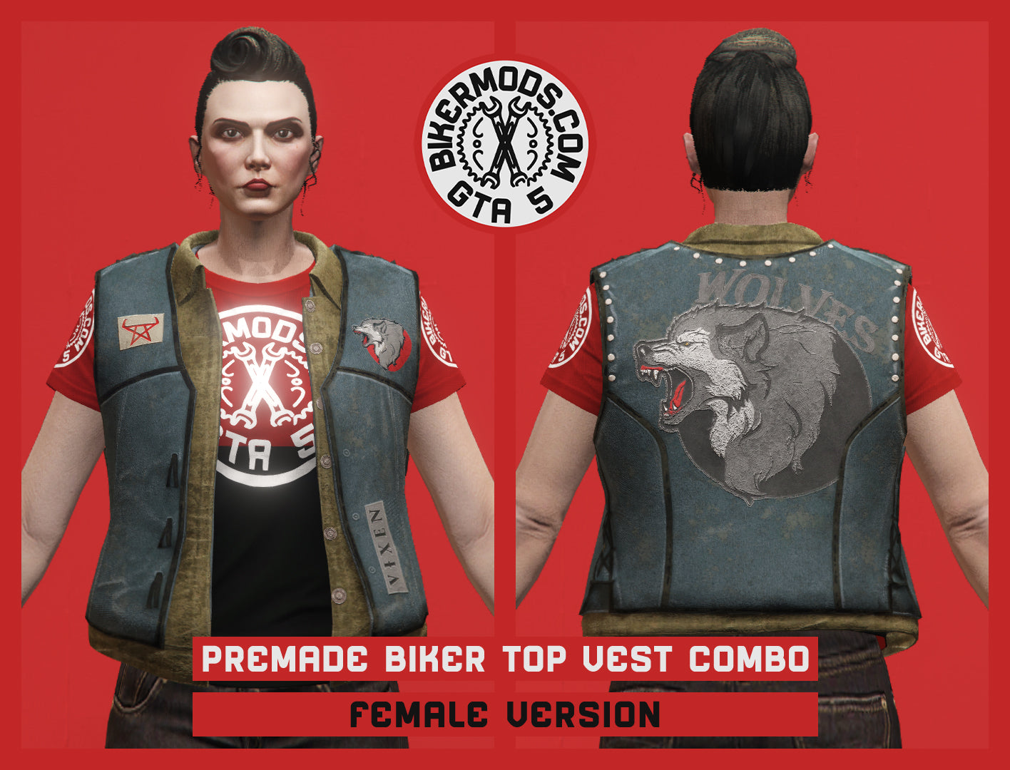 Premade Biker Top with Vest Combo (Female) Wolves Alternate Style