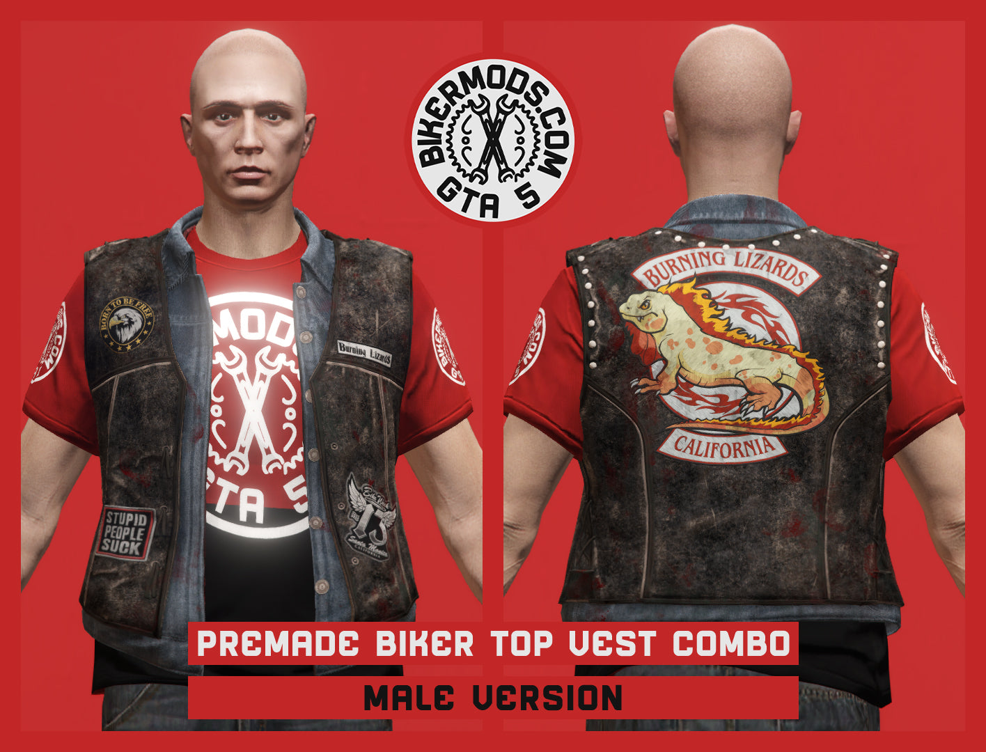 Premade Biker Top with Vest Combo (Male) Lizards Style