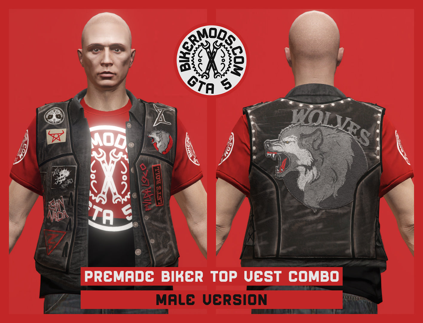 Premade Biker Top with Vest Combo (Male) Wolves Style