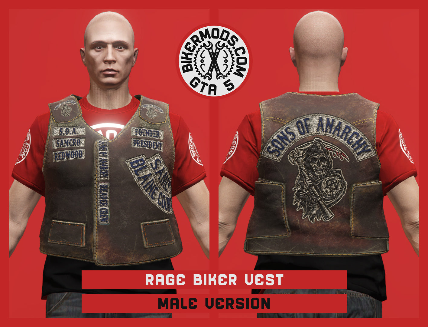 Rage Biker Vest (Male) President of Sons of Anarchy MC Shorty Style