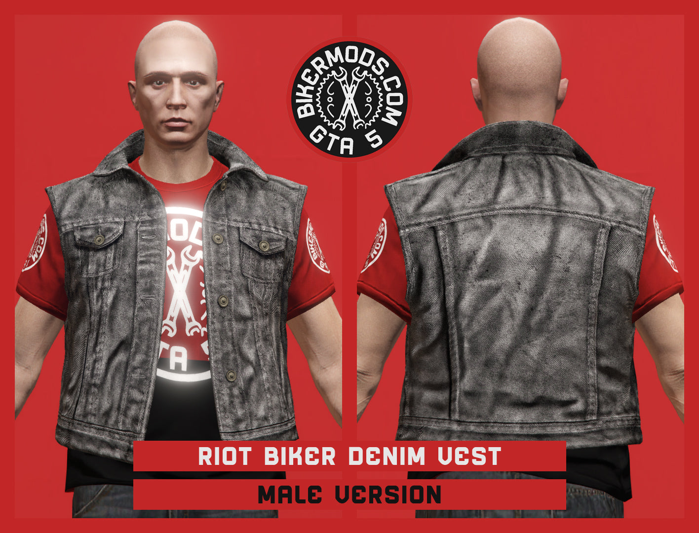 Riot Biker Stone Wash Denim Vest (Male)