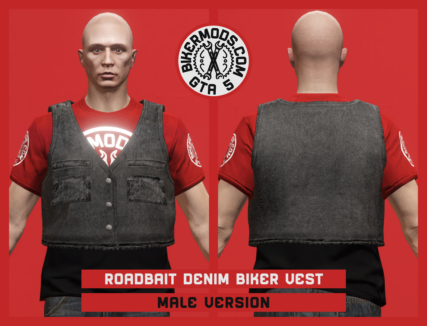 Roadbait Black Denim Biker Vest (Male)