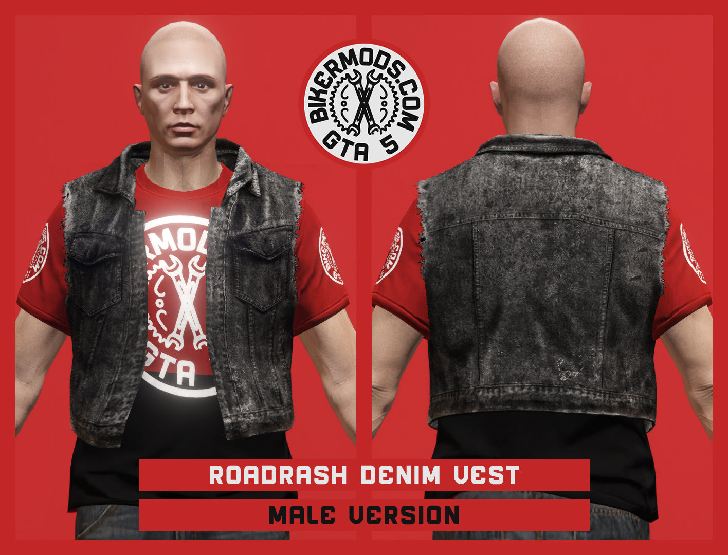 Roadrash Black Denim Vest (Male)