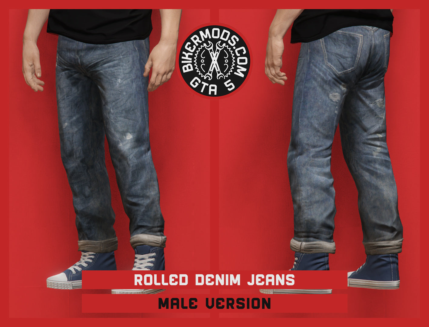 Rolled Blue Denim Jeans