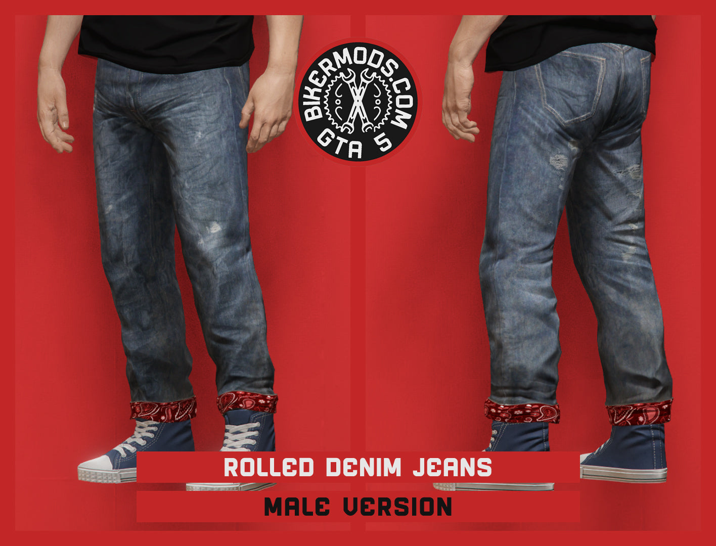 Rolled Denim Jeans with Bandana Cuff