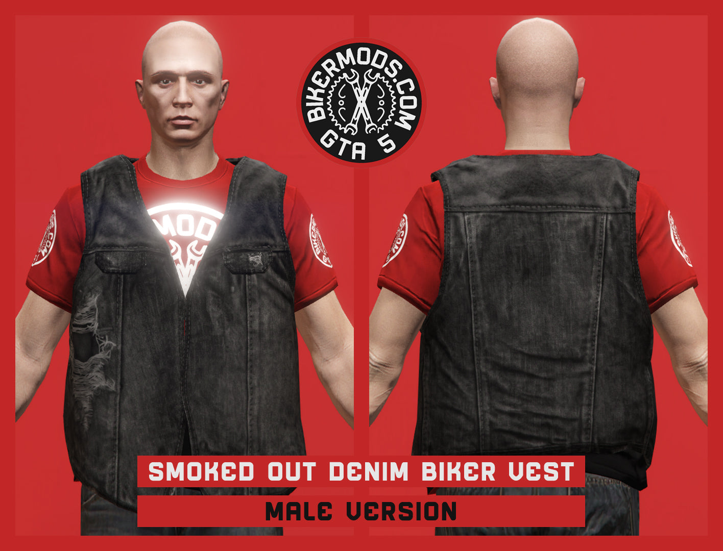 Smoked Out Black Denim Biker Vest (Male)