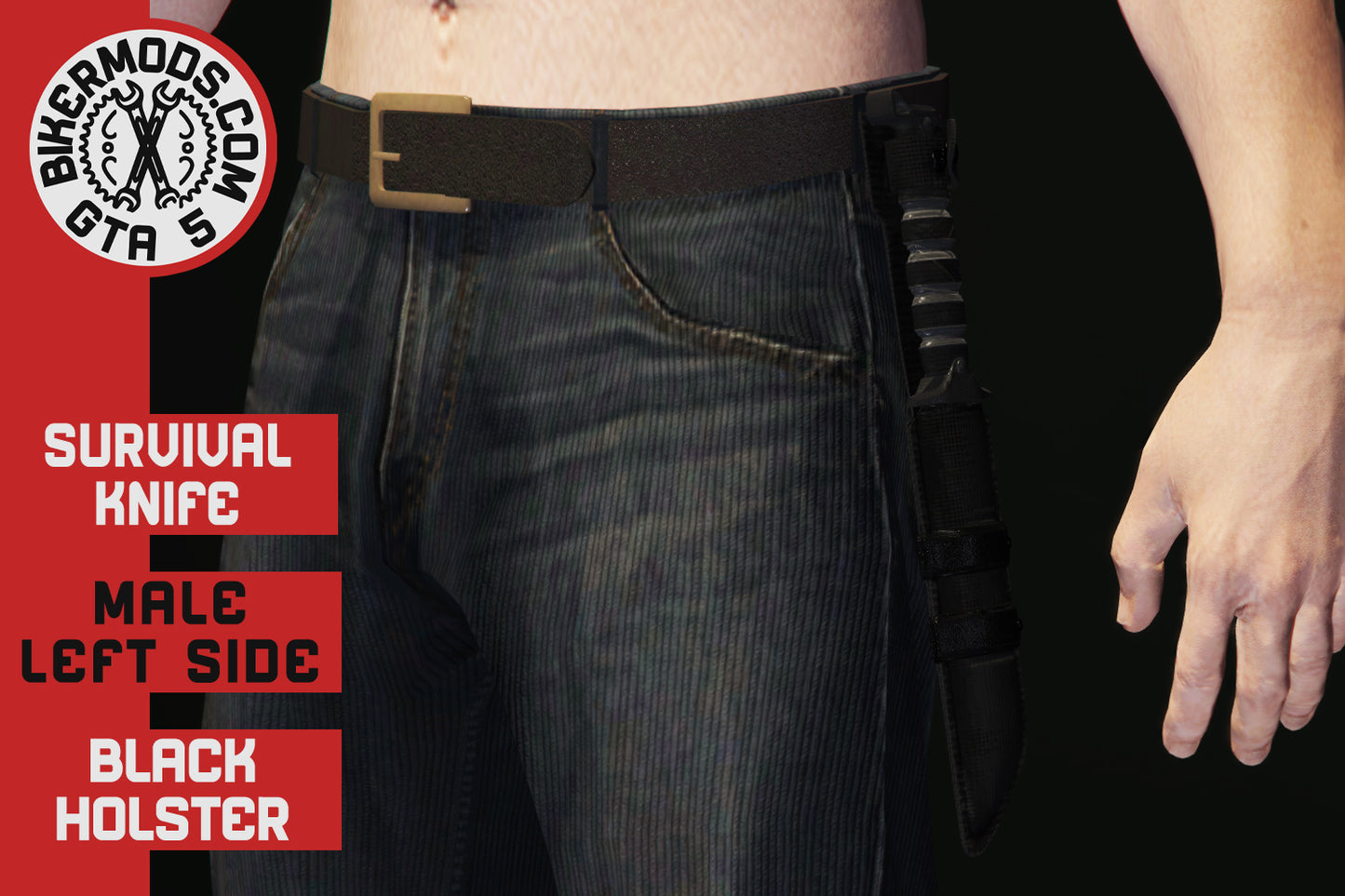 Survival Knife (Black) Holster Left Side
