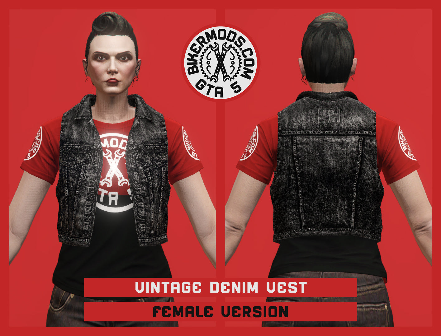 Vintage Black Denim Vest (Female) Slim Style